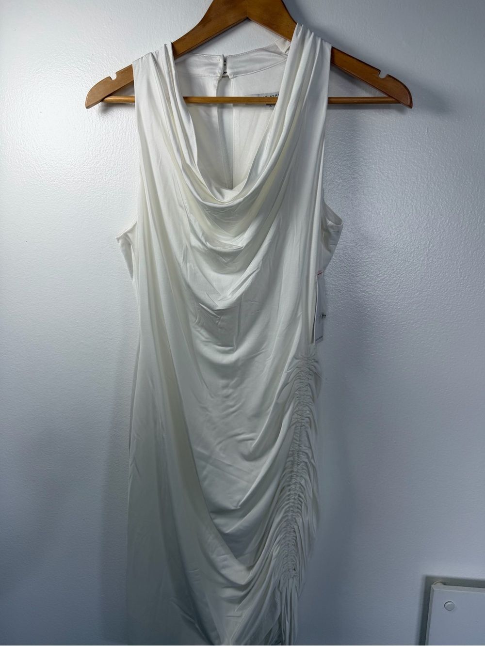 Julia-jordan Ivory Cowl Neck Ruched Bodycon Midi Dress Y2k Bridal Going out 6 - Picture 5 of 8